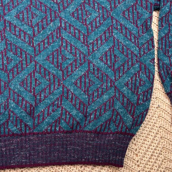 Vintage 90s Geometric Grandpa Sweater Claybrooke - Size XL - Picture 3 of 6
